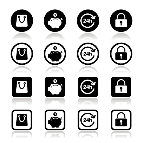 Shopping icons set - account save 24h vector image