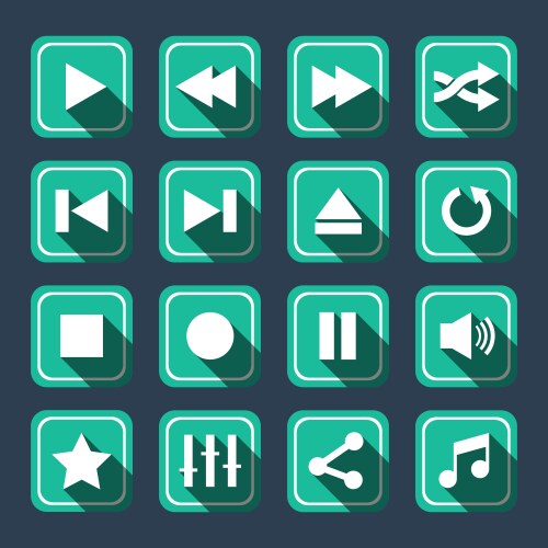 Emerald multimedia icons with long shadow vector image