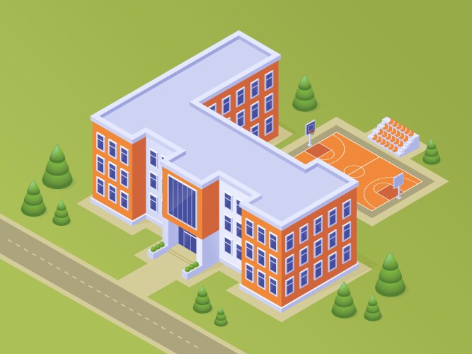 isometric school building with basketball stadium vector image