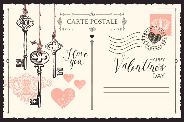 vintage valentine card with keys to heart vector image