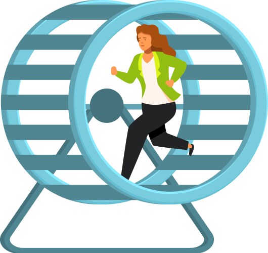 Businesswoman running in hamster wheel feeling vector image