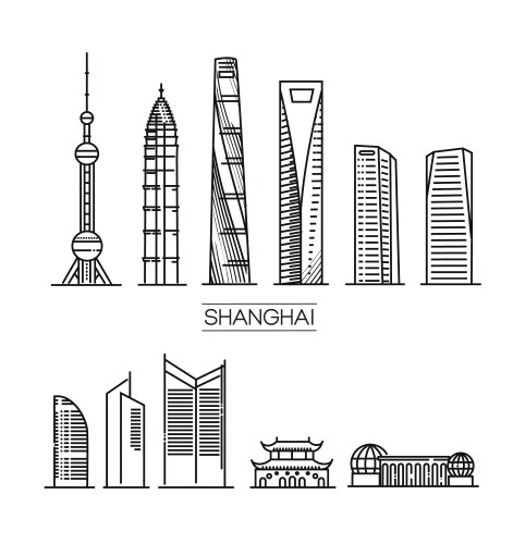 shanghai china line travel skyline set vector image