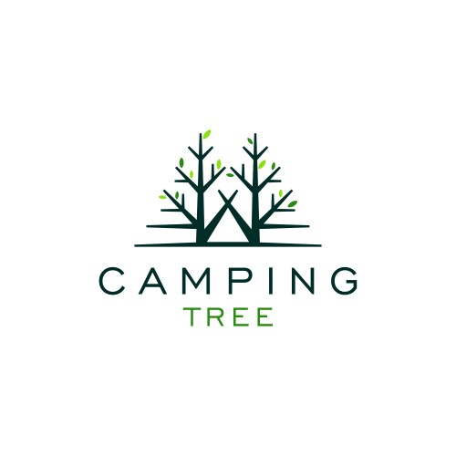 Tree and tent camping logo design vector image