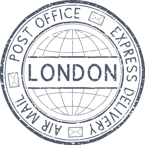 Postal stamp with london title round gray vector image