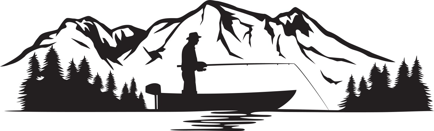 Fisherman in a boat and mountain landscape vector image