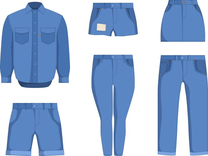 Denim clothes jeans textile pants jackets outfit vector image