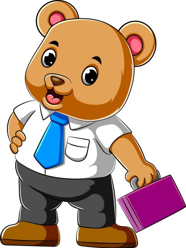 Cartoon business bear holding suit case vector image