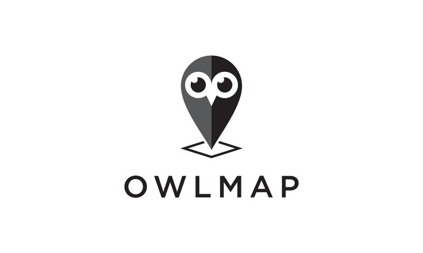 Owl bird with map pin location logo design vector image