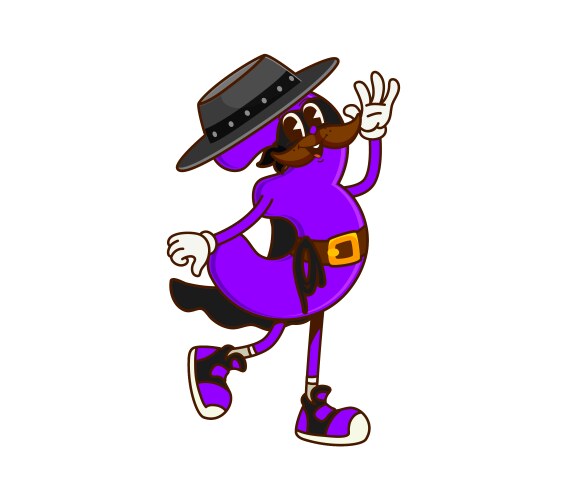 Groovy cartoon math number 3 western cowboy bandit vector image