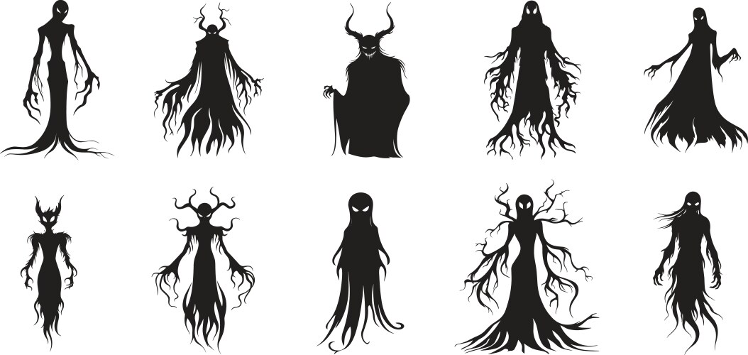 Evil spirit silhouette set dark scary monster vector image