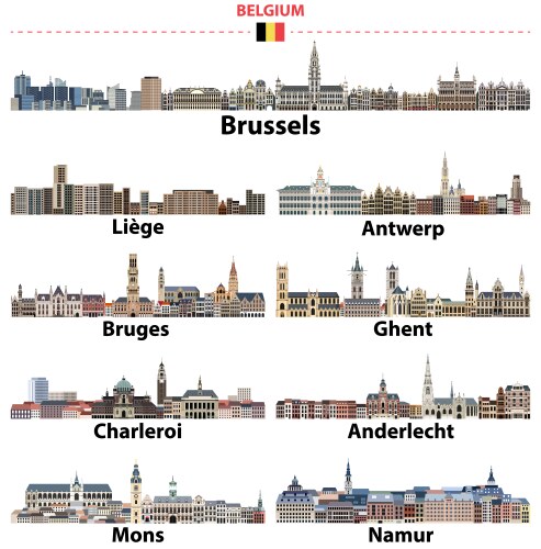 Belgium biggest cities skylines collection vector image