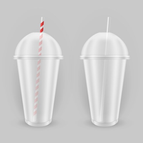 Plastic cups with straws realistic vector image