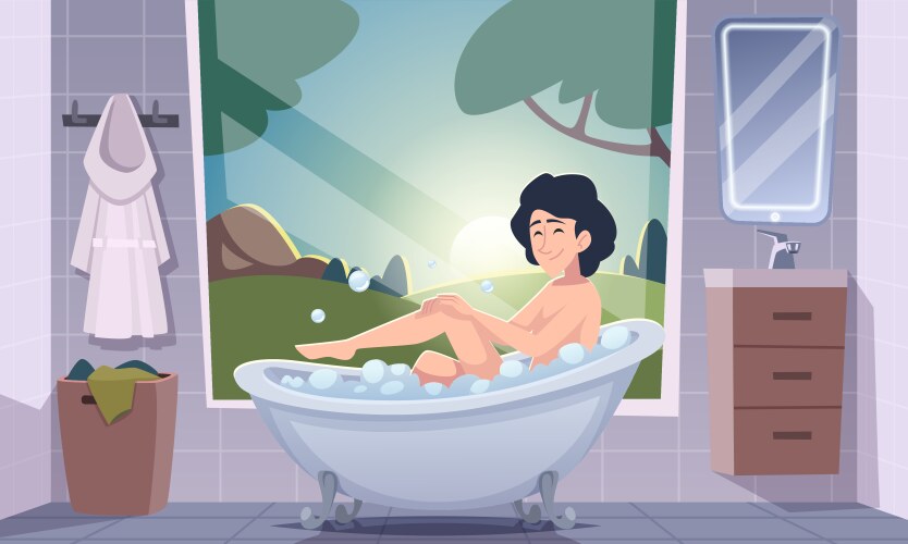 Woman bath relax female washing in bathroom vector image