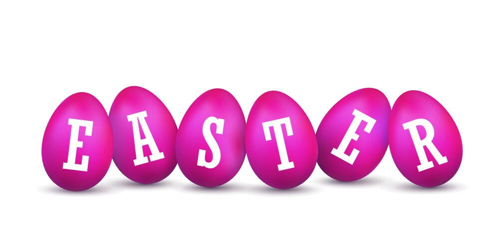 Easter egg 3d icons pink set white text eggs vector image