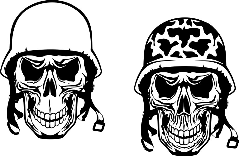 Warrior and pilot skulls in military helmets vector image