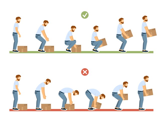 Lifting technique safety moving and load heavy vector image