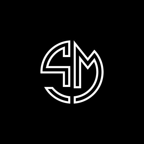 Sm monogram logo circle ribbon style outline vector image