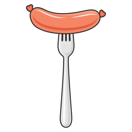 Flat sausage and fork closeup isolated vector image