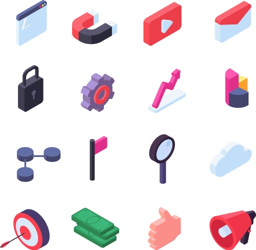 Social network isometric icons media and seo vector image