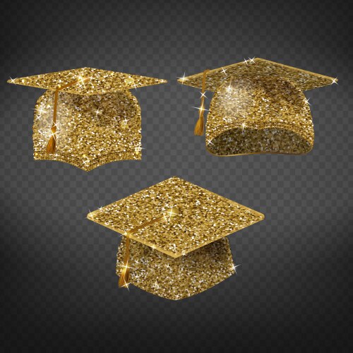 Golden graduation hat sparkling academic cap vector image