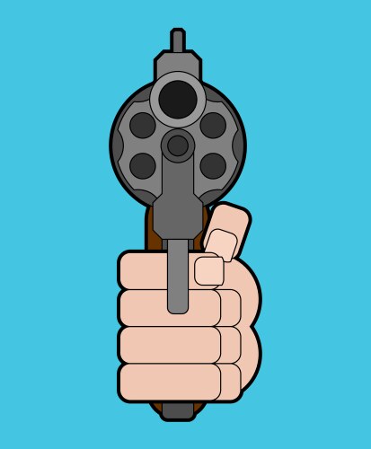 Revolver and hand front view gun in fist isolated vector image