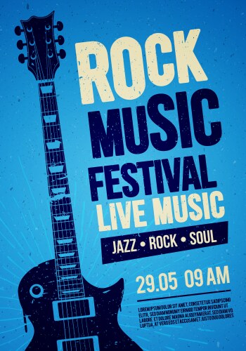 Rock festival concert poster design with guitar vector image