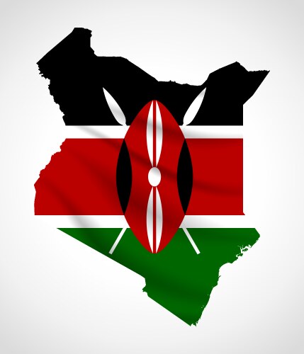 Kenya map silhouette with national flag design vector image