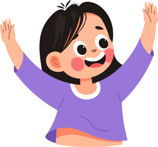 Small happy child cheerful girl kid raising hands vector image