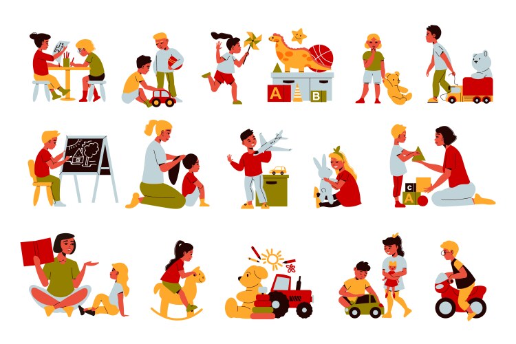 Kindergarten life icon set vector image