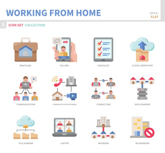 work from home icon set vector image