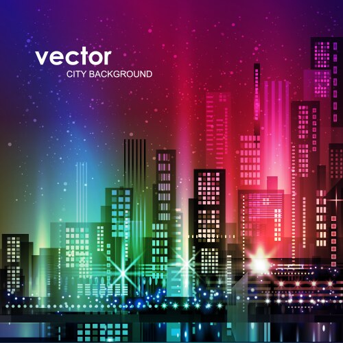 Night city with neon glow vector image