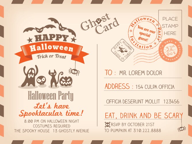 happy halloween vintage postcard background vector image