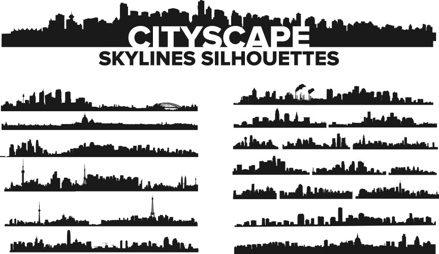 Cityscape skyline silhouettes set vector image