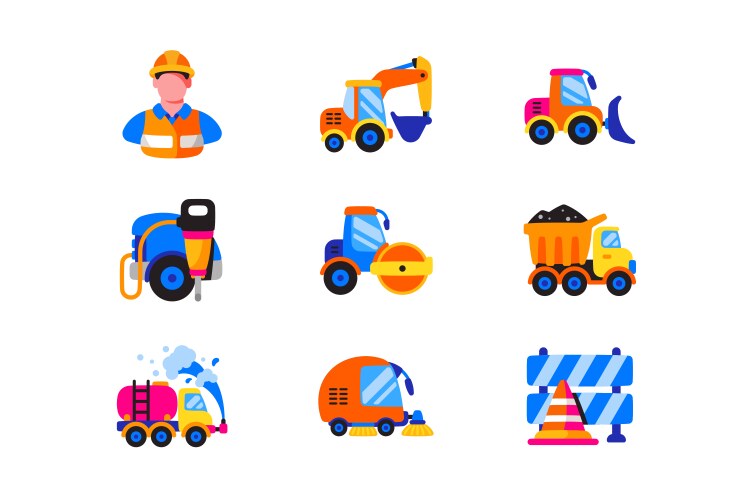 Roadwork technique icons set vector image