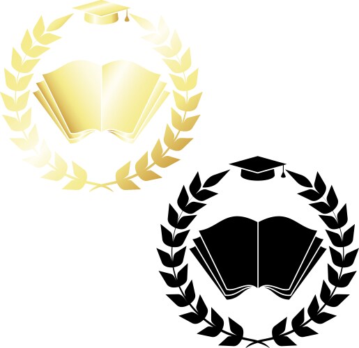 Open book and academic cap with laurel wreath vector image