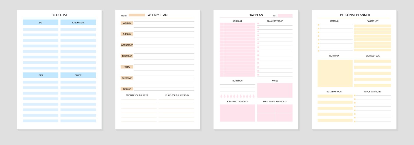 Personal planner realistic set vector image