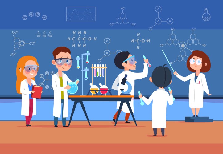 school kids in chemistry lab children science vector image