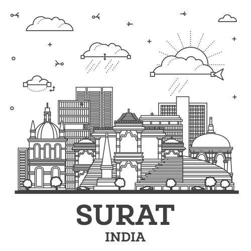 outline surat india city skyline with modern vector image