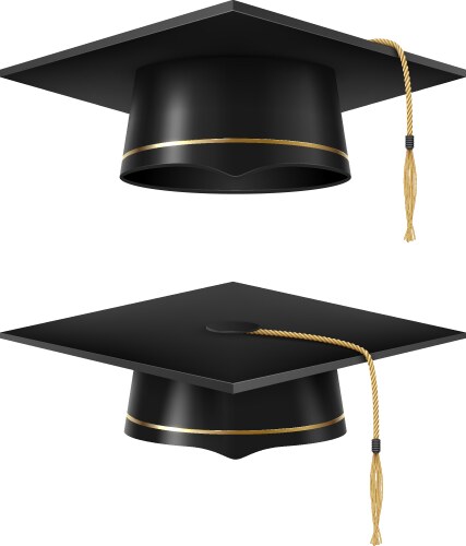 Graduate black academic cap set realistic style vector image