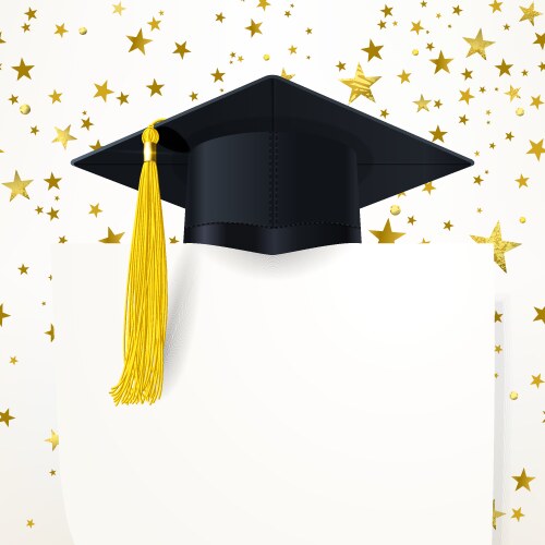 Graduate cap with diploma on background vector image