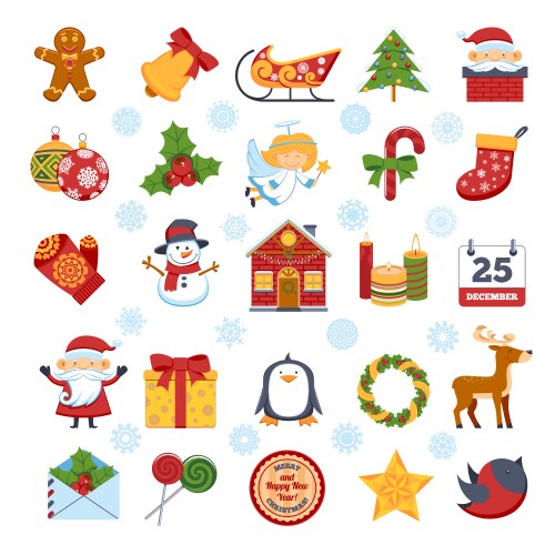 Christmas characters and decorations set vector image