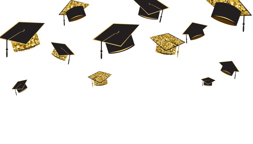 Graduate caps baner black and gold color vector image