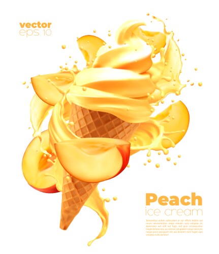 Isolated peach soft ice cream cone with splash vector image