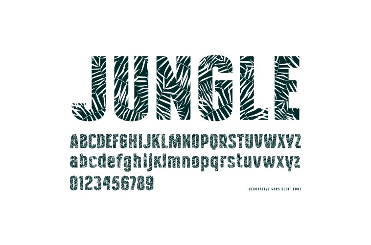 decorative sans serif font with palm leaf pattern vector image