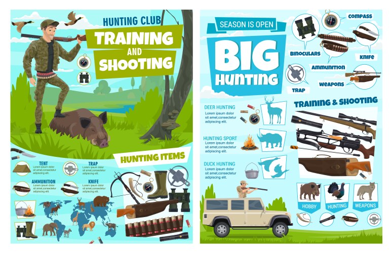 hunting training club animals shooting equipment vector image