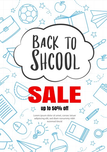 back to school sale in doodle style background vector image