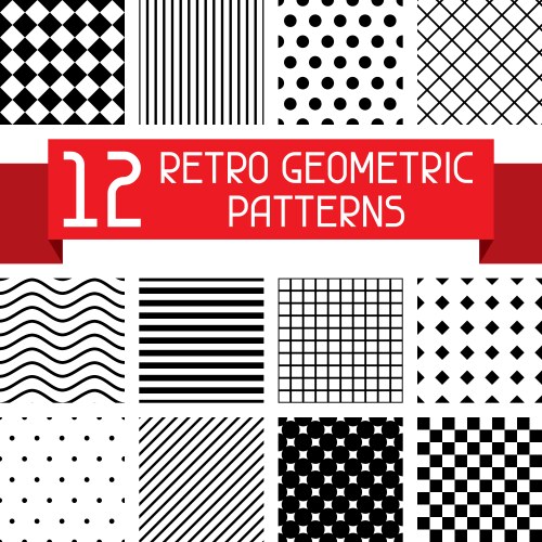 Set of 12 retro geometric patterns vector image