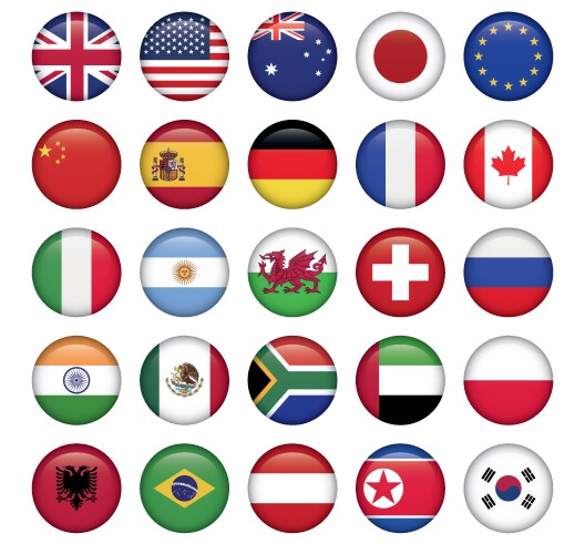 Set of round flags world top states vector image