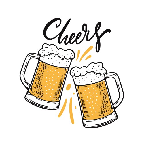 Cheers lettering phrase and two beer vector image