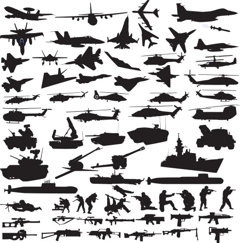 Military icons silhouettes vector image